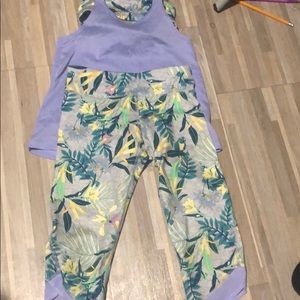 active tank top attached sport bra and leggings